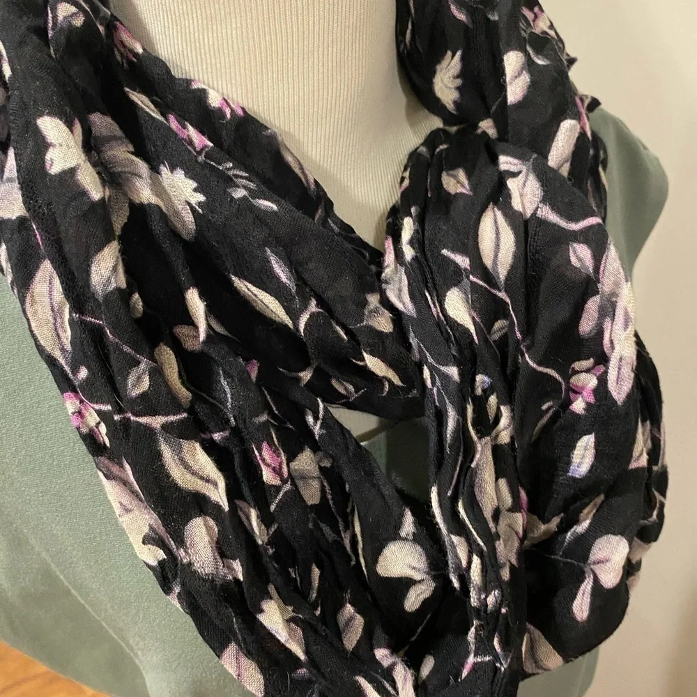 Floral Black Infinity Scarf